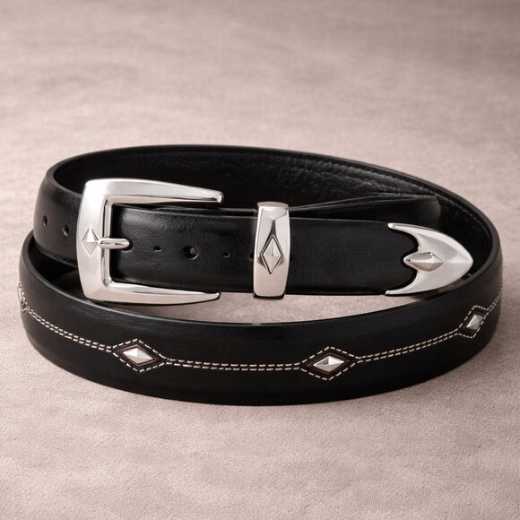 Brighton Other - Brighton Black Leather Western Belt Silver Stud Buckle Size 34 USA Made